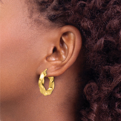 10K Yellow Gold 10Ky Polished 5.25mm Hollow Twisted Round Hoop Earrings