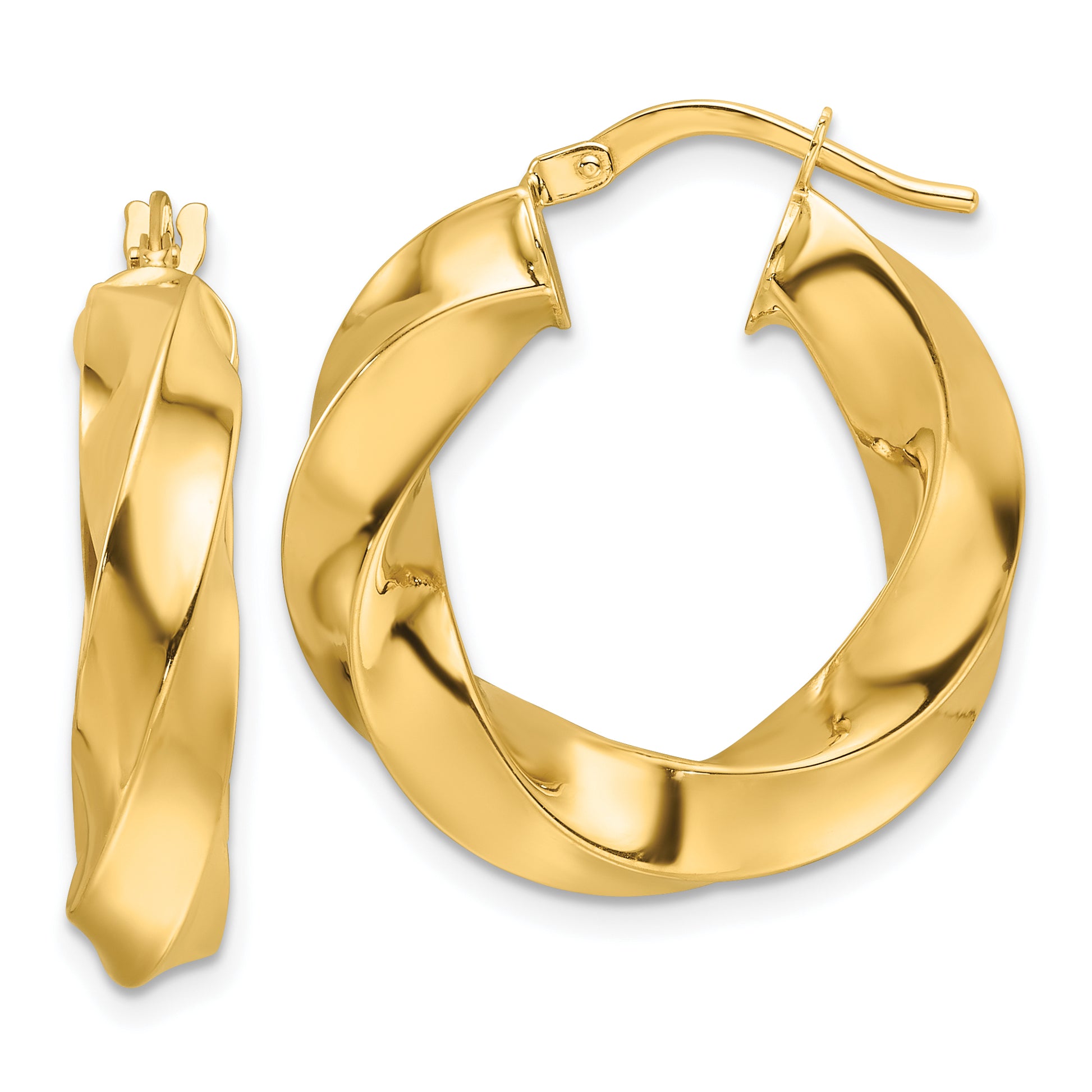 10K Yellow Gold 10Ky Polished 5.25mm Hollow Twisted Round Hoop Earrings