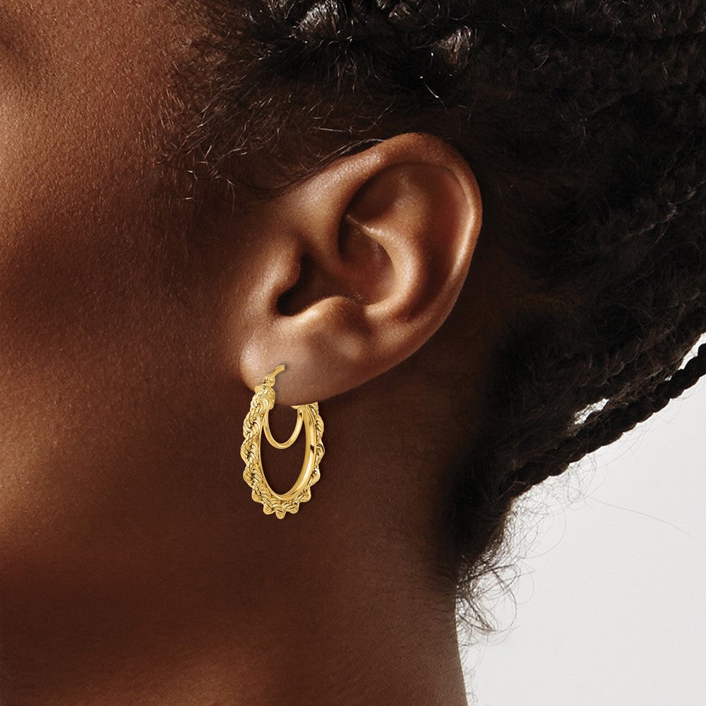 10K Yellow Gold Polished And D/C Rope 2.95mm Hoop Earrings
