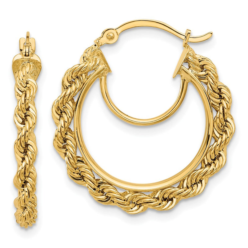 10K Yellow Gold Polished And D/C Rope 2.95mm Hoop Earrings