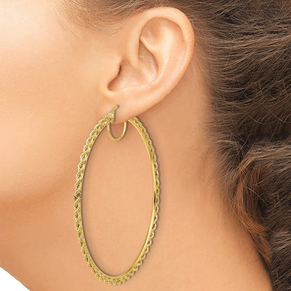 10K Yellow Gold Polished And D/C Rope 2.95mm Hoop Earrings