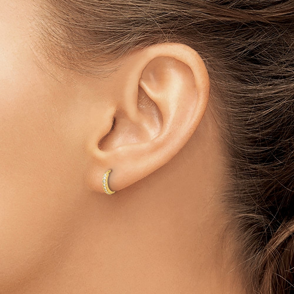 10K Yellow Gold 10K Polished 1.5mm Cz Hinged Hoop Earrings