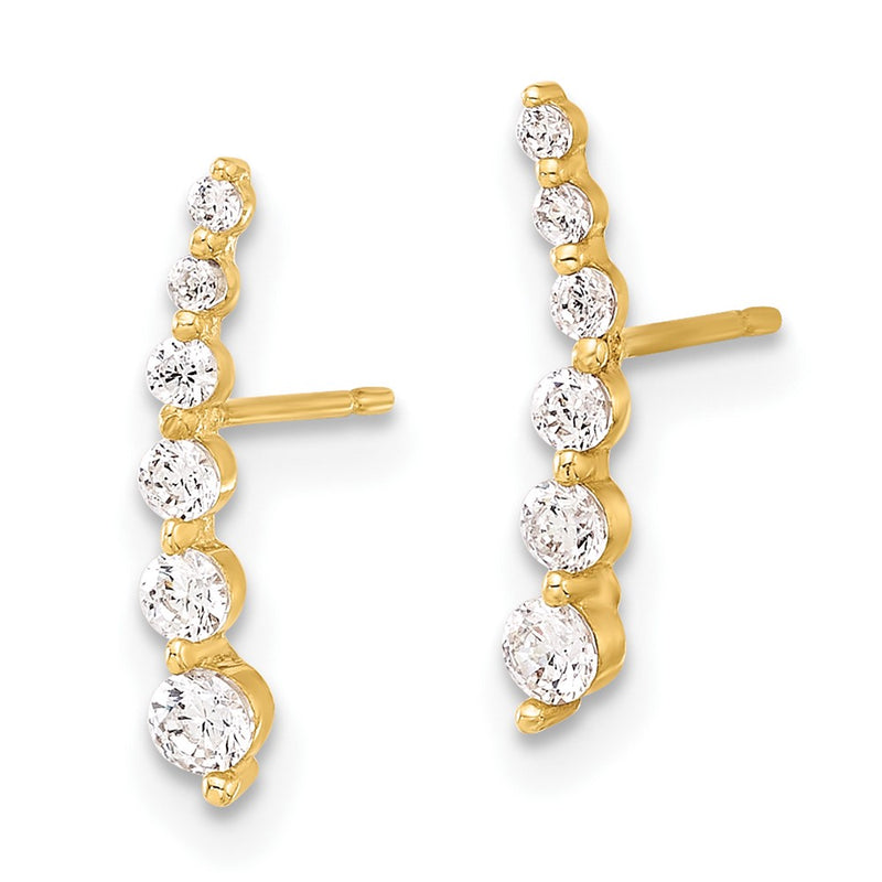 10K Yellow Gold 10K Polished Curved Bar Cz Post Earrings