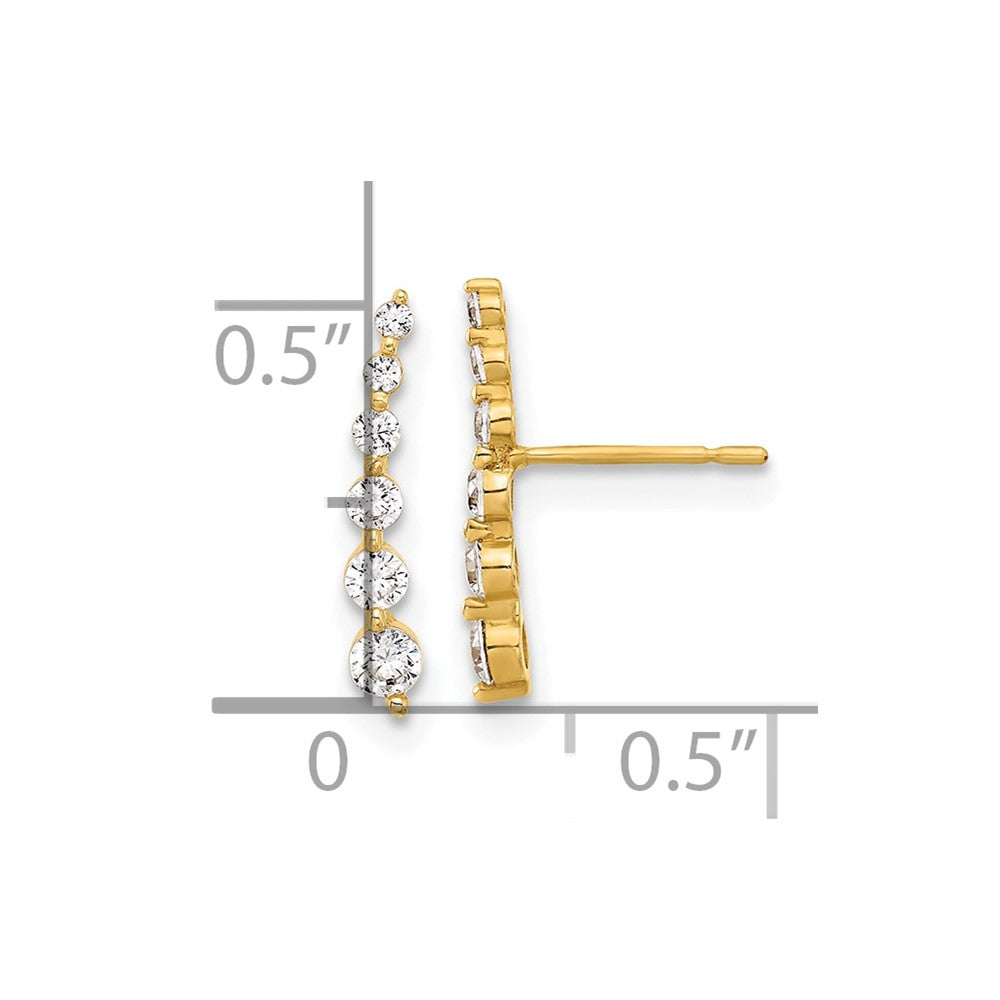 10K Yellow Gold 10K Polished Curved Bar Cz Post Earrings