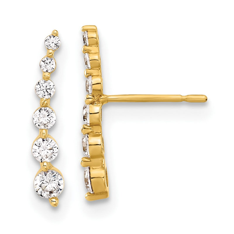 10K Yellow Gold 10K Polished Curved Bar Cz Post Earrings