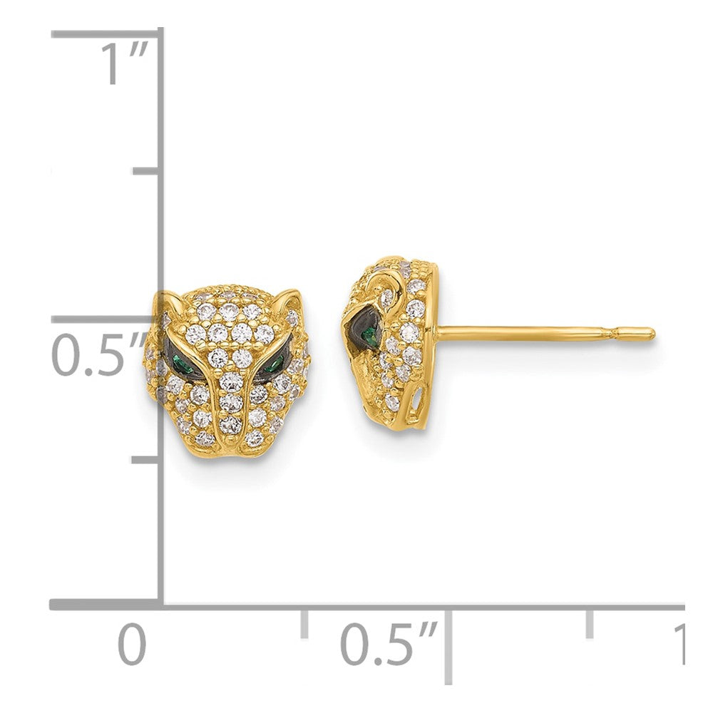 10K Yellow Gold 10K Polished Clear & Green Cz Lioness Head Post Earrings