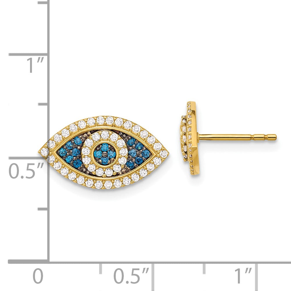 10K Yellow Gold 10K Polished Blue & Clear Cz Evil Eye Post Earrings