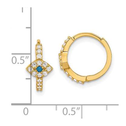 10K Yellow Gold 10K Polished Clear & Blue Cz Evil Eye Hinged Hoop Earrings