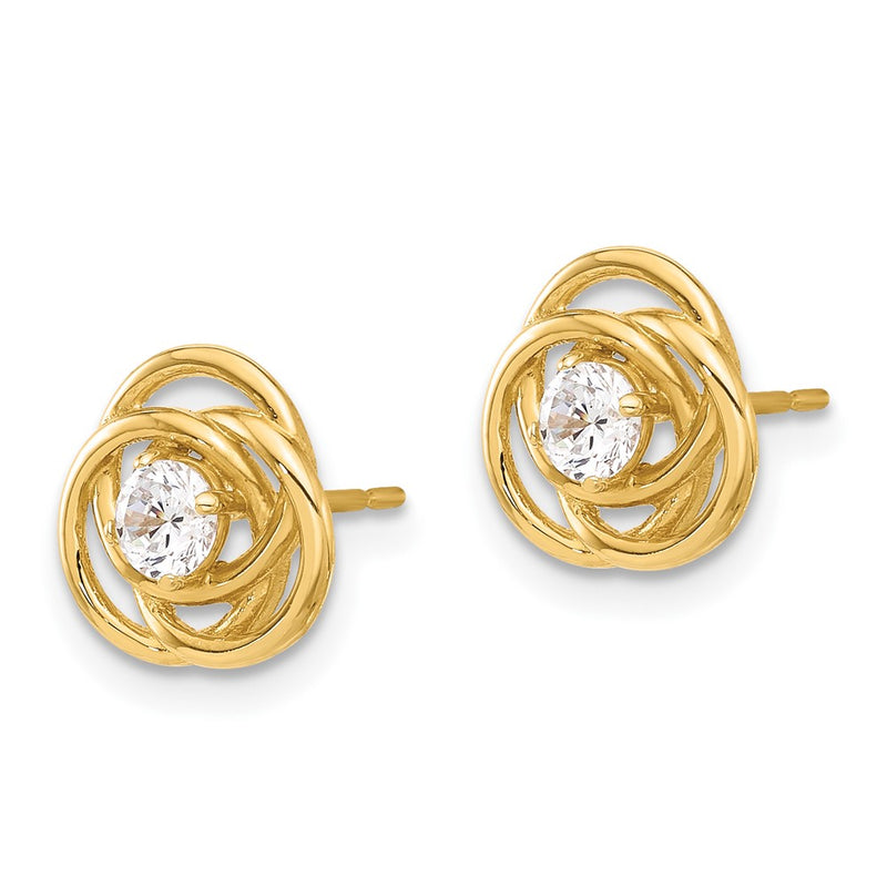 10K Yellow Gold 10K Polished Love Knot Cz Post Earrings