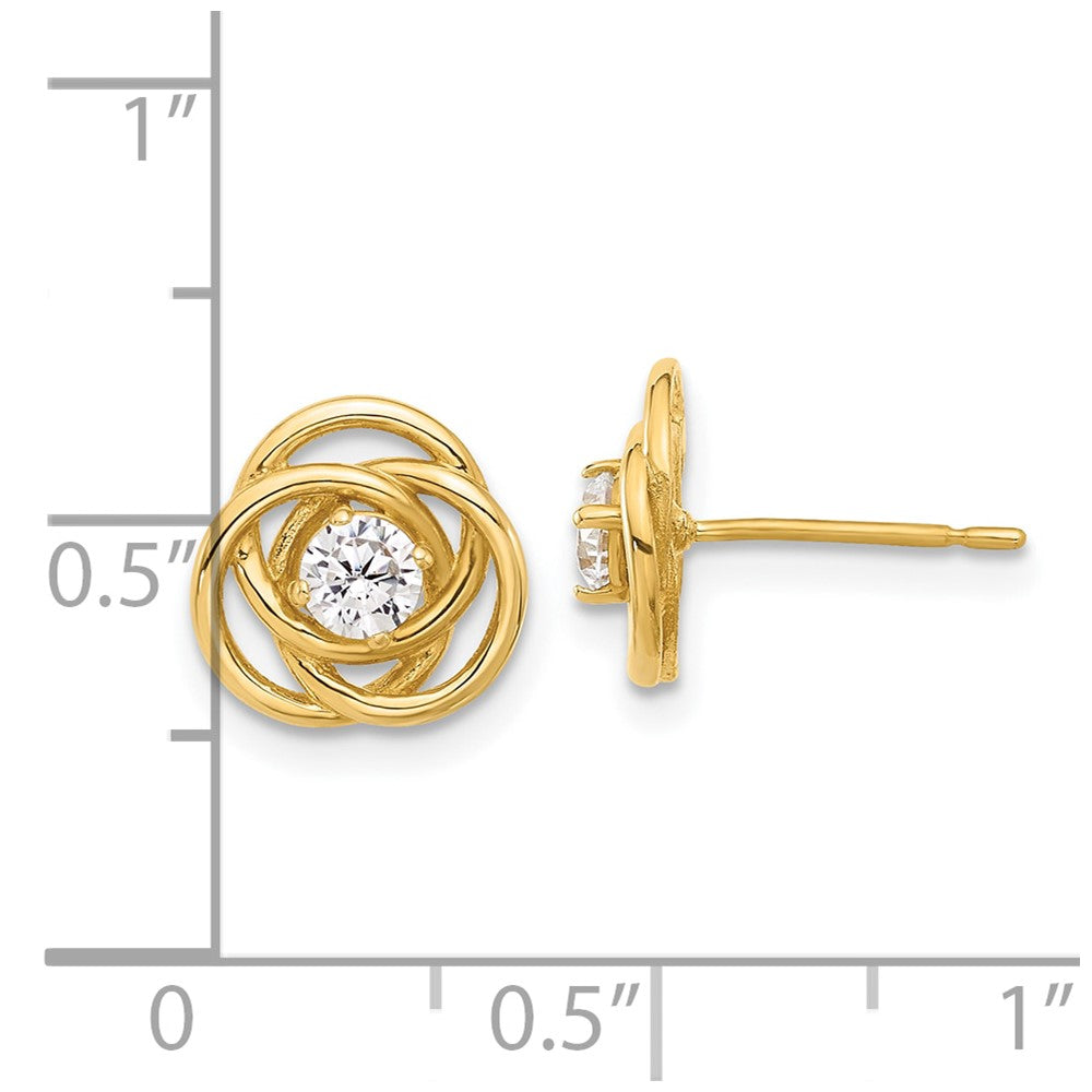 10K Yellow Gold 10K Polished Love Knot Cz Post Earrings
