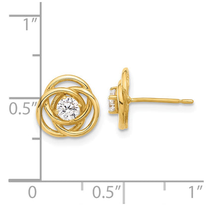 10K Yellow Gold 10K Polished Love Knot Cz Post Earrings