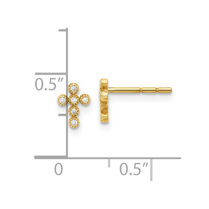 10K Yellow Gold 10K Polished Cz Cross Post Earrings