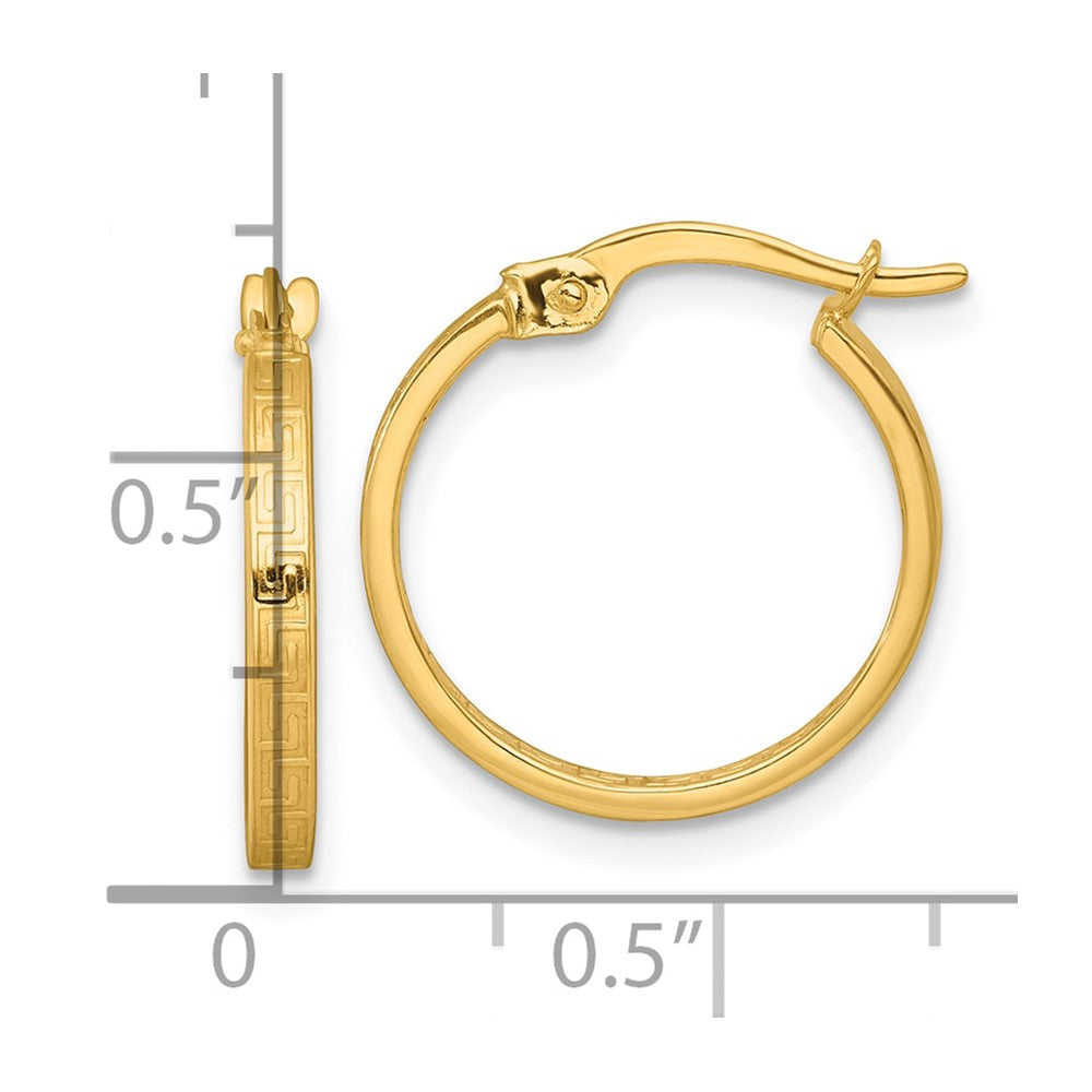 10K Yellow Gold Polished 1.75 X 17mm Greek Key In/Out Square Tube Hoop Earrings