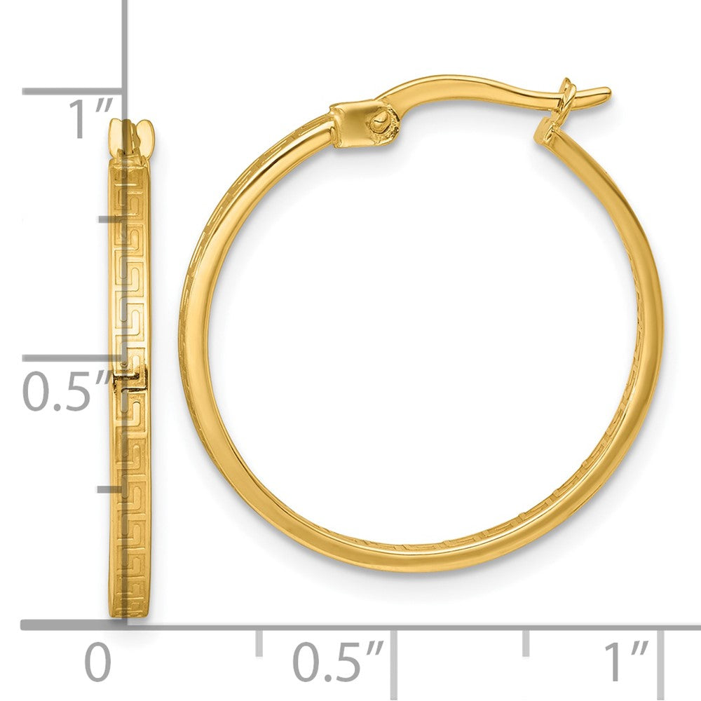 10K Yellow Gold Polished 1.75 X 23mm Greek Key In/Out Square Tube Hoop Earrings