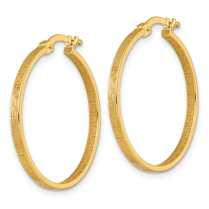 10K Yellow Gold Polished 1.75 X 27mm Greek Key In/Out Square Tube Hoop Earrings