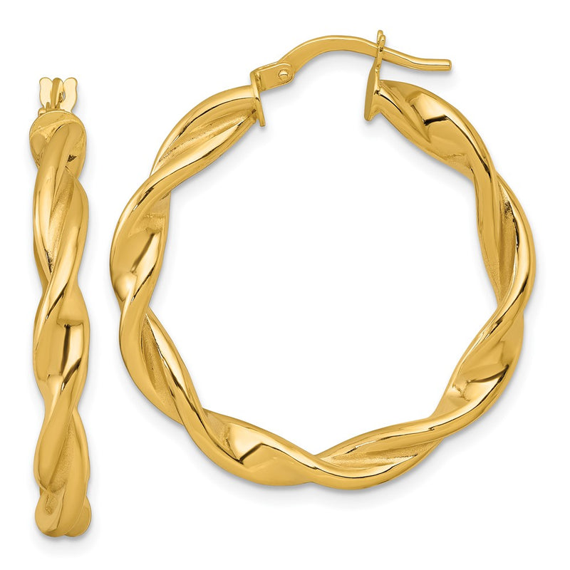 10K Yellow Gold 10K Polished Twisted 4.00 X 32mm Tube Hoop Earrings