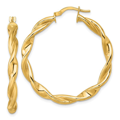 10K Yellow Gold 10K Polished Twisted 4.00 X 38mm Tube Hoop Earrings