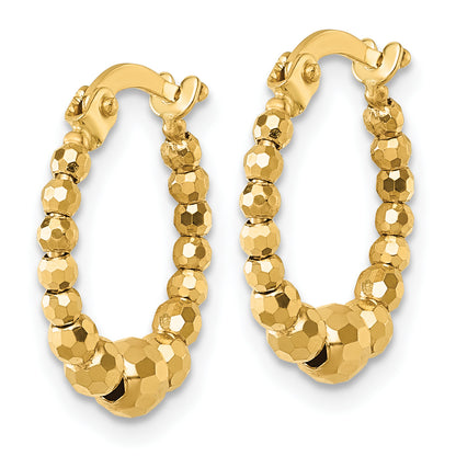 10K Yellow Gold Polished 4.0 X 16mm Diamond-Cut Beaded Hoop Earrings