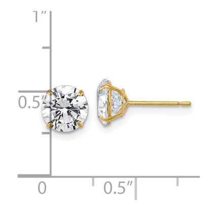 10K Yellow Gold Polished 7.00mm Round Cz Stud Post Earrings