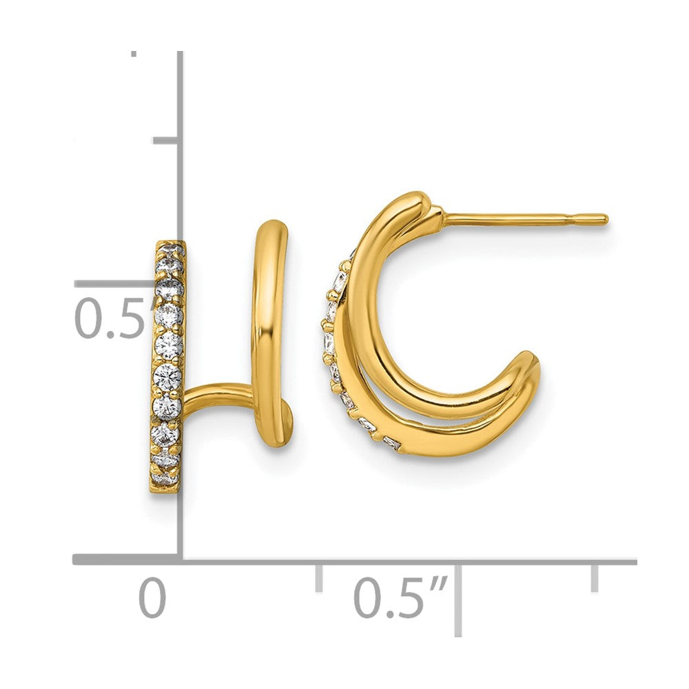 10K Yellow Gold Polished Cz Fancy Double J-Hoop Post Earrings