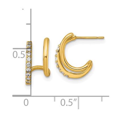 10K Yellow Gold Polished Cz Fancy Double J-Hoop Post Earrings