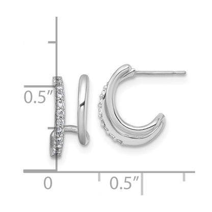 10K White Gold Polished Cz Fancy Double J-Hoop Post Earrings
