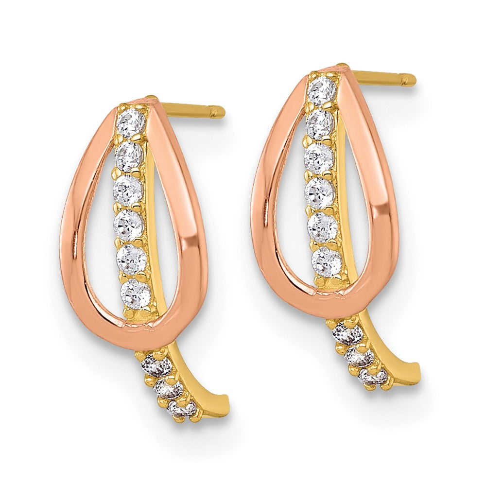 10K Yellow Gold With Rose-Plating Polished Cz Fancy J-Hoop Post Earrings