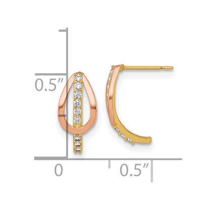 10K Yellow Gold With Rose-Plating Polished Cz Fancy J-Hoop Post Earrings