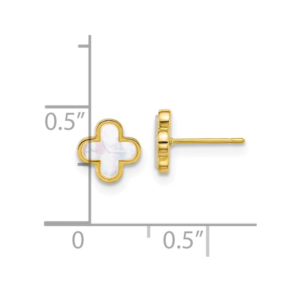 10K Yellow Gold Polished Mother Of Pearl Clover Post Earrings