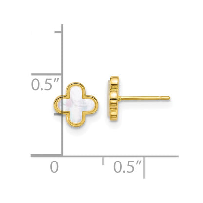 10K Yellow Gold Polished Mother Of Pearl Clover Post Earrings