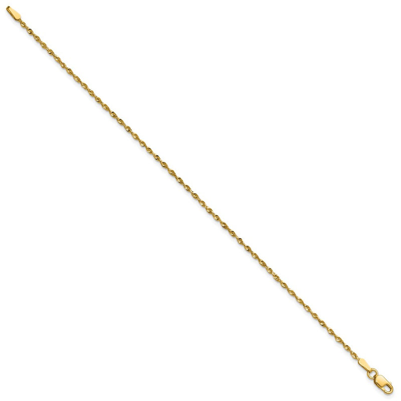 10K Yellow Gold 1.5mm Extra-Light D/C Rope Chain Bracelet