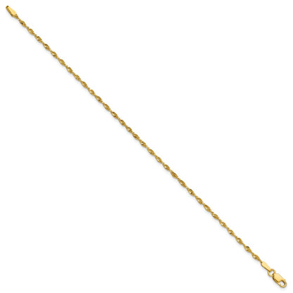 10K Yellow Gold 1.8mm Extra-Light D/C Rope Chain Anklet
