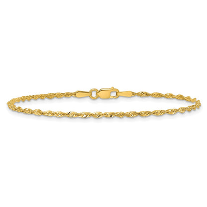 10K Yellow Gold 1.8mm Extra-Light D/C Rope Chain Anklet