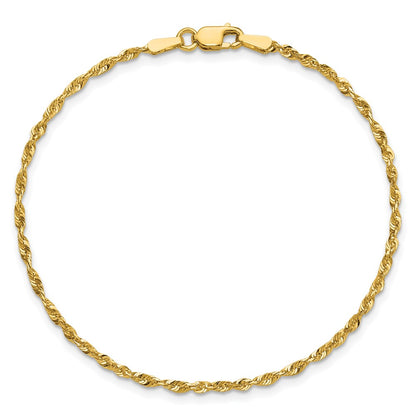 8 Inch 10k Yellow Gold 1.8mm Extra-Light D/C Rope Chain Bracelet