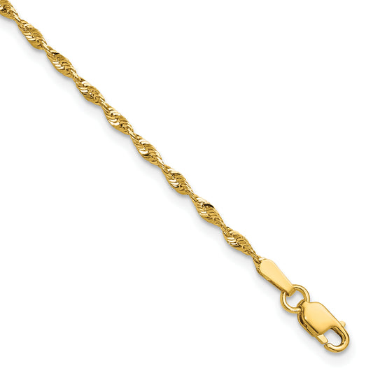 10K Yellow Gold 1.8mm Extra-Light D/C Rope Chain Anklet