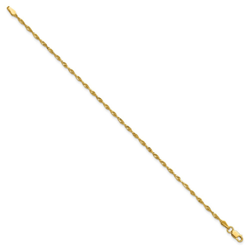 9 Inch 10K Yellow Gold 2.0mm Extra-Light D/C Rope Chain Bracelet