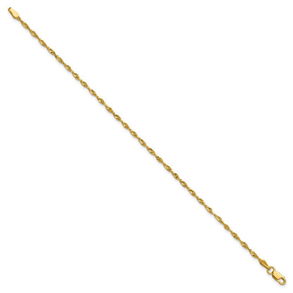 10k Yellow Gold 2.0mm Extra-Light D/C Rope Chain Bracelet