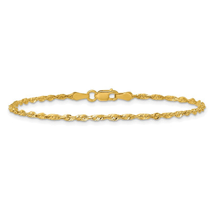 10k Yellow Gold 2.0mm Extra-Light D/C Rope Chain Bracelet