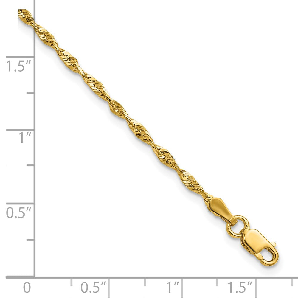 10k Yellow Gold 2.0mm Extra-Light D/C Rope Chain Bracelet