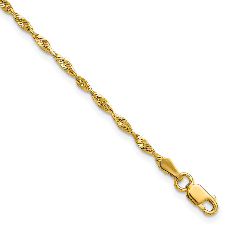 9 Inch 10K Yellow Gold 2.0mm Extra-Light D/C Rope Chain Bracelet