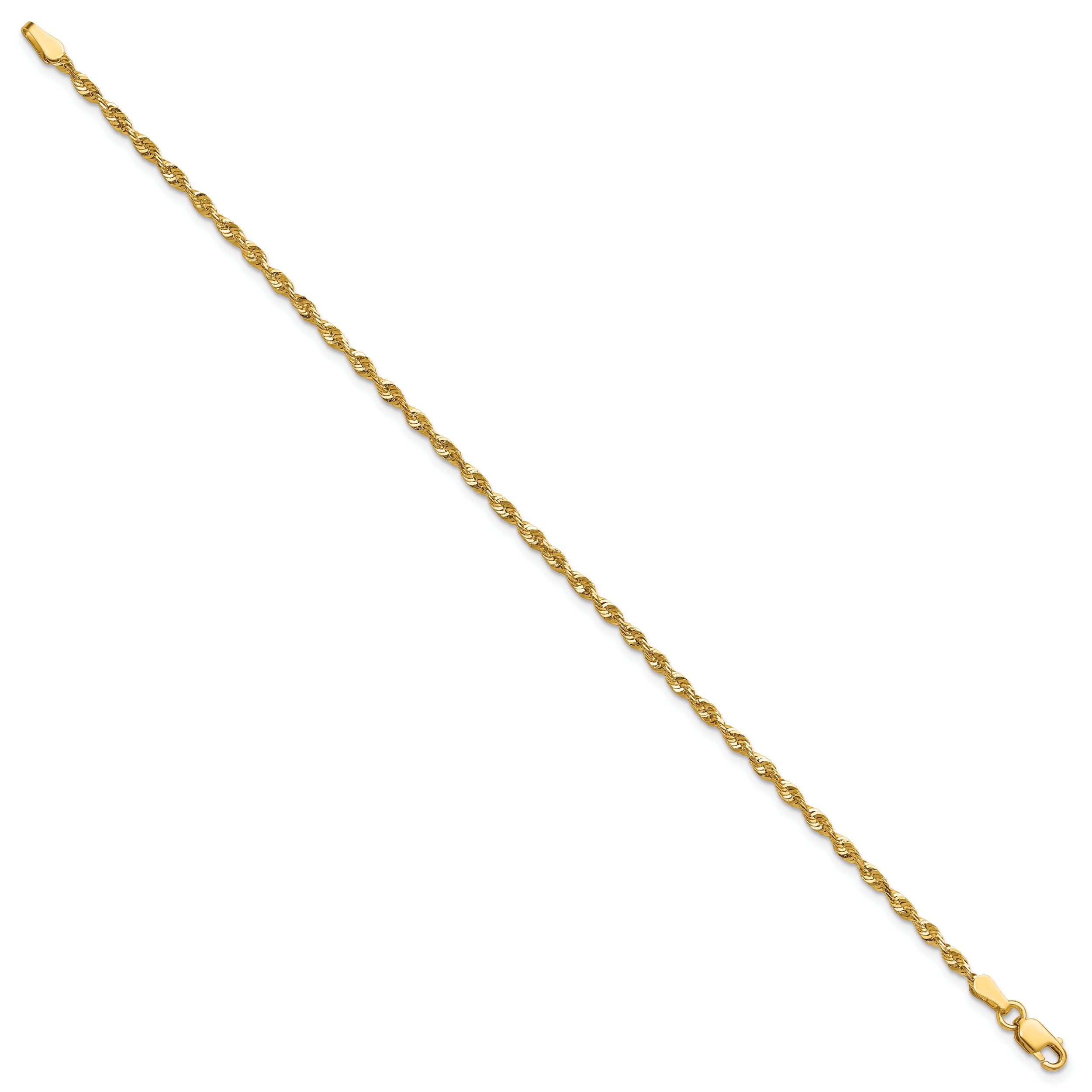 10K Yellow Gold 2.25mm Extra-Light D/C Rope Chain Anklet