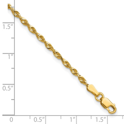 10K Yellow Gold 2.25mm Extra-Light D/C Rope Chain Anklet