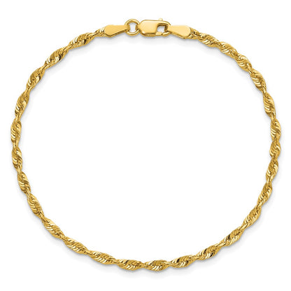 10k Yellow Gold 2.50mm Extra-Light D/C Rope Chain Bracelet