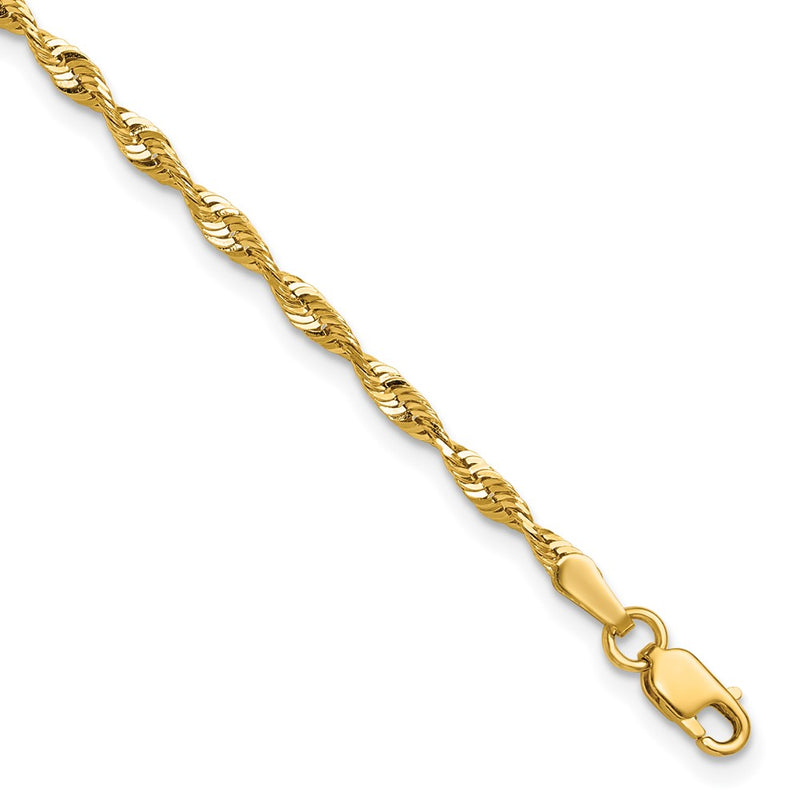 10k Yellow Gold 2.50mm Extra-Light D/C Rope Chain Bracelet
