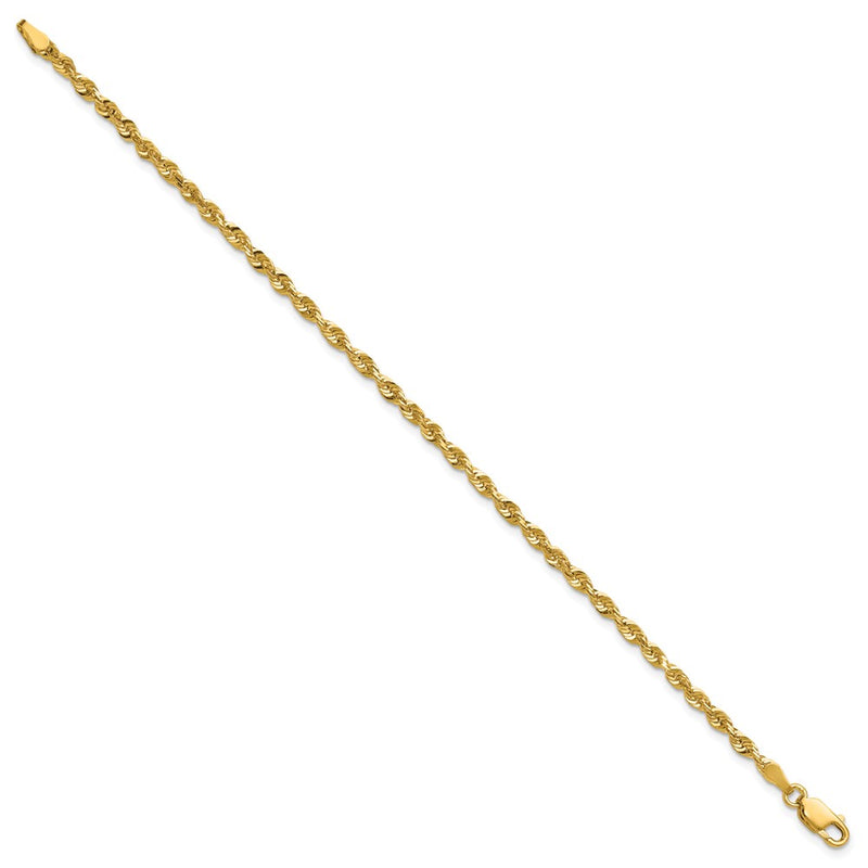 8 Inch 10k Yellow Gold 2.75mm Extra-Light D/C Rope Chain Bracelet