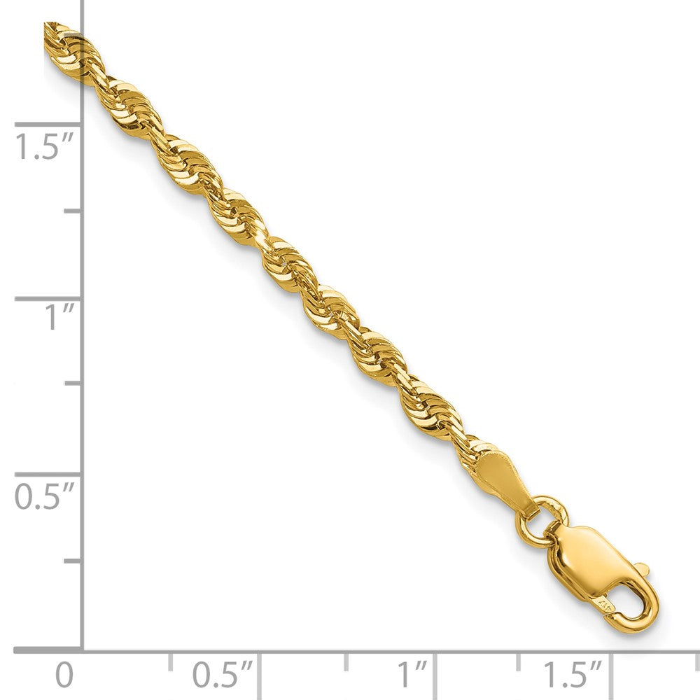 8 Inch 10k Yellow Gold 2.75mm Extra-Light D/C Rope Chain Bracelet