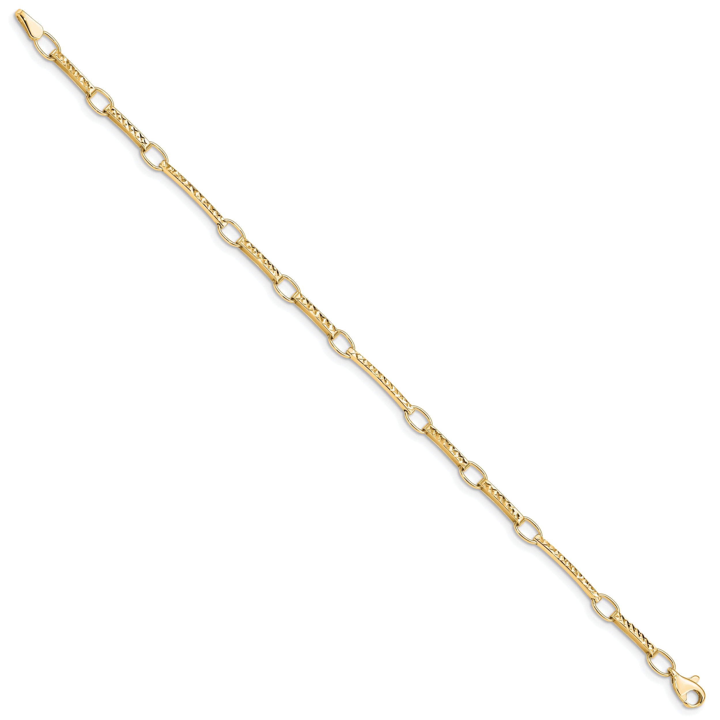 10K Yellow Gold Polished And Textured Fancy Link Bracelet