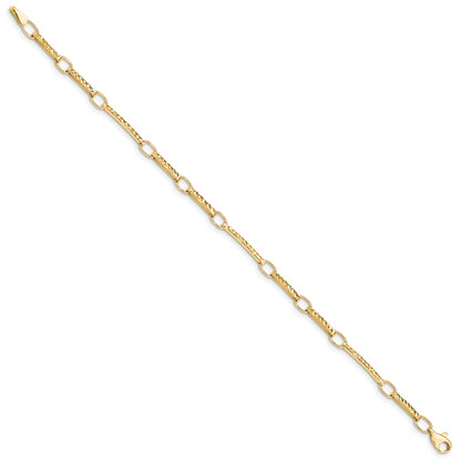 10K Yellow Gold Polished And Textured Fancy Link Bracelet