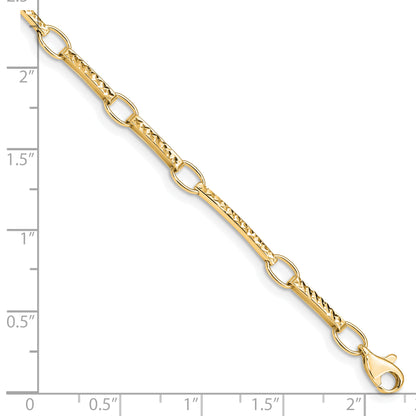 10K Yellow Gold Polished And Textured Fancy Link Bracelet