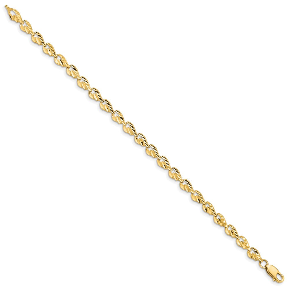10K Yellow Gold Polished Diamond-Cut Leaf 7 Inch Bracelet
